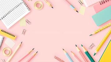 Colorful Stationery Layout on Pink Background for Creative Projects photo