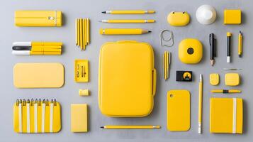 Vibrant Yellow Office Supplies for Creative Workspace Organization photo