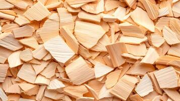 Detailed Close-Up of Natural Wooden Shavings for Textures and Crafts photo