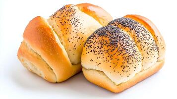 Freshly Baked Soft Bread Rolls with Poppy Seeds on White Background photo