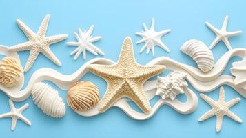 Sea Themed Decorative Elements on Soft Blue Background photo