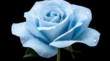 Beautiful Blue Rose with Dew Drops on Black Background photo