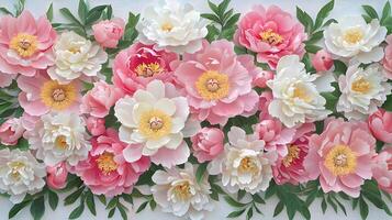 Vibrant Floral Arrangement with Peonies in Soft Pink and White Tones photo