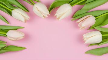 Delicate White Tulips on Soft Pink Background for Elegant Design photo