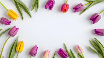 Vibrant Tulips Arrangement on White Background for Spring Decor photo