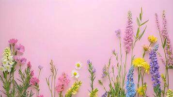 Colorful Flower Arrangement on Pink Background for Spring Designs photo