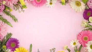 Vibrant Floral Frame with Pink Background for Creative Projects photo