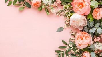 Elegant Floral Arrangement on Soft Pink Background for Creative Designs photo