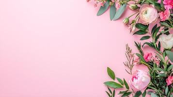 Elegant Floral Border on Soft Pink Background for Beautiful Designs photo