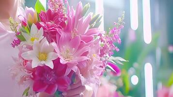 Beautiful Bouquet of Pink Flowers in Soft Natural Light photo