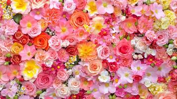 Vibrant Floral Background with Mixed Pink and Yellow Flower Arrangement photo