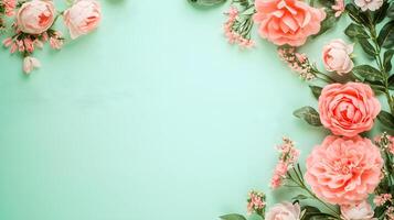 Elegant Floral Arrangement on Mint Background with Soft Pink Blooms photo
