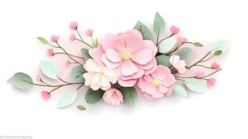 Beautiful Paper Flowers Arrangement on White Background photo
