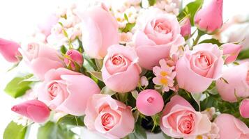 Beautiful Pink Roses and Delicate Flowers in Elegant Bouquet photo