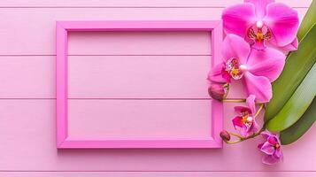 Bright Pink Frame Surrounded by Elegant Pink Orchid Flowers photo