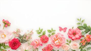 Beautiful Floral Arrangement with Pink and Red Flowers on White Background photo