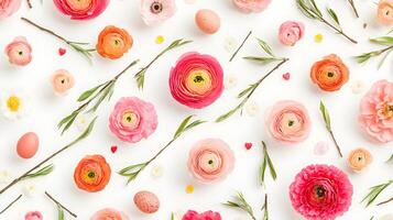 Colorful Floral Arrangement with Easter Elements on White Background photo