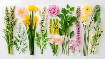 Colorful Floral Arrangement of Various Flowers and Greenery Elements photo