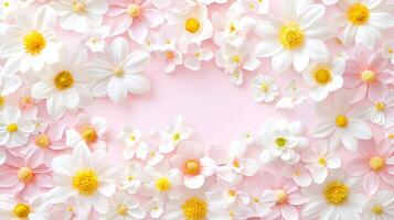 Floral Arrangement with White Flowers on Soft Pink Background photo