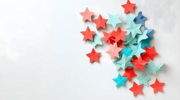 Colorful Paper Stars in Red and Blue on a Soft Background photo