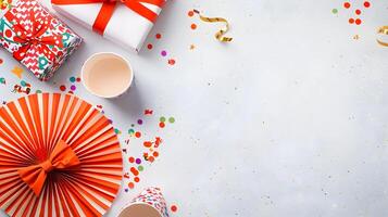 Festive Celebration Setup with Gifts and Colorful Decorations photo