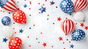 Festive Red White and Blue Balloons with Stars on a Bright Background photo