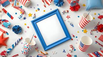 Colorful Frame Surrounded by Party Decorations and Confetti photo