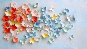 Colorful Paper Flowers on a Soft Blue Textured Background photo