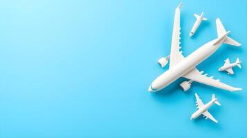 White Airplanes on Blue Background for Travel and Aviation Concepts photo