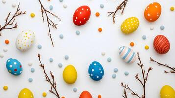 Colorful Easter Eggs with Decorative Elements on White Background photo