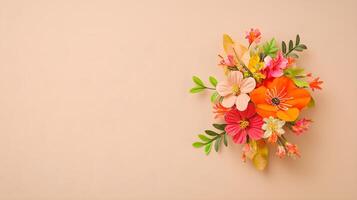 Colorful Paper Flowers Arrangement on a Soft Beige Background photo