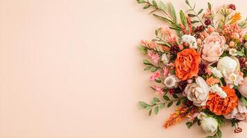 Colorful Floral Arrangement on Soft Peach Background for Design photo