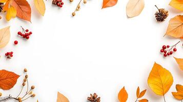 Vibrant Autumn Leaves and Berries Arrangement on White Background photo