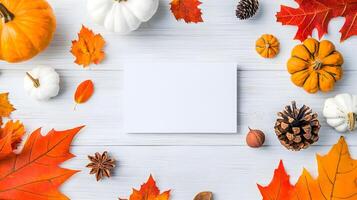 Autumn Decorative Composition with Pumpkins and Fallen Leaves photo