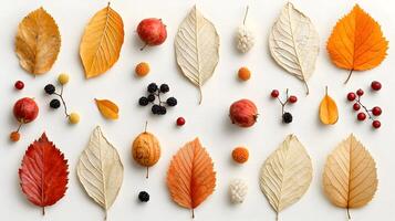 Autumn Leaves and Berries Arrangement on White Background photo