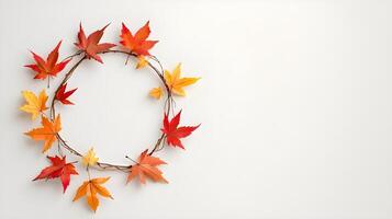 Autumn Leaf Wreath Decoration on Neutral Background for Fall Theme photo