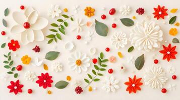 Colorful Floral Arrangement with Paper Flowers and Decorative Elements photo