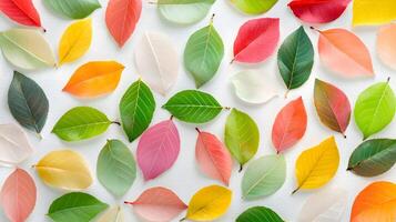 Colorful Autumn Leaves Arrangement on White Background for Decoration photo