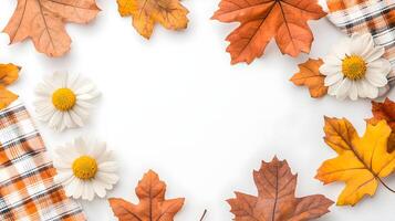 Autumn Leaves and Flowers on White Background for Seasonal Design photo