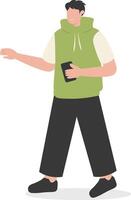 Man Carrying Phone with Green Jacket vector