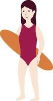 Woman Summer Beach with Surfboard vector