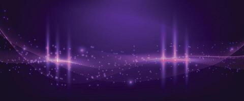 Circle, particle curves futuristic technology background. Purple color. Banner, template design. vector