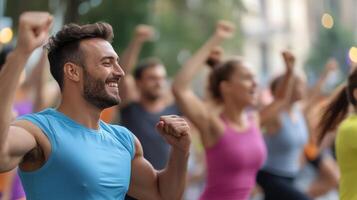 Energetic Group Fitness Class in Outdoor Urban Setting with Participants photo