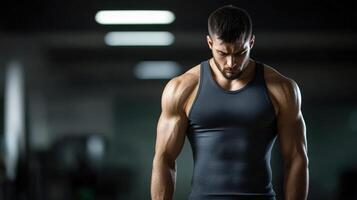 Strong Male Athlete in Training, Focused and Determined Expression photo