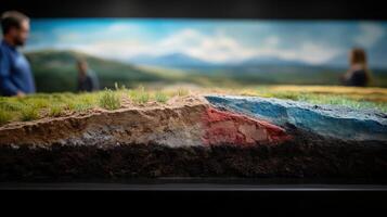 Colorful Landscape Model Showcasing Earth Layers and Vegetation Details photo