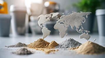World Map Design Created with Colorful Sand and Soil Piles photo