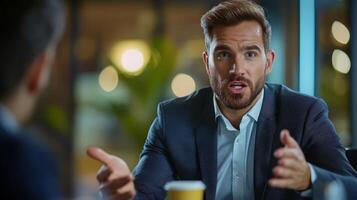 Engaging Businessman Communicating in Modern Office Setting photo