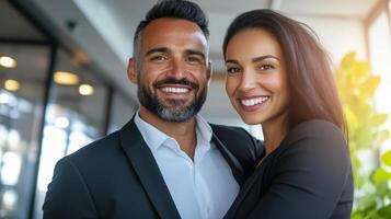 Smiling Business Partners in Modern Office Environment Together photo