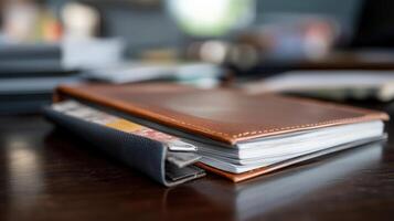 Elegant Leather Notebook and Stylish Organizer on a Desk Surface photo