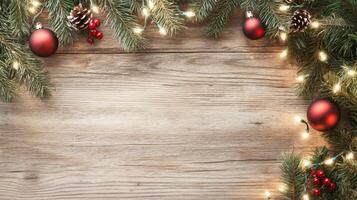 Christmas Decorations on Rustic Wooden Background. photo